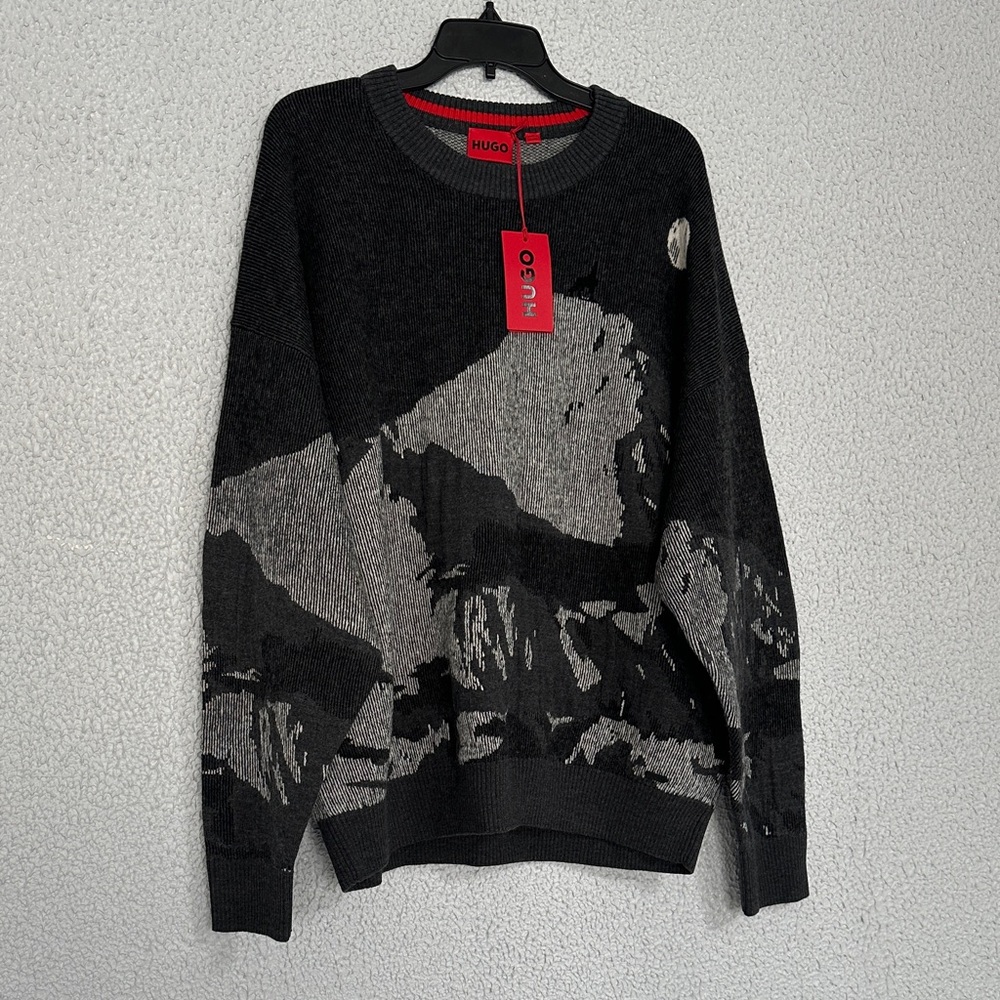 HUGO BOSS Wool-blend Oversize Fit Sweater Seasonal Jacquard In black & dark grey - Picture 4 of 10